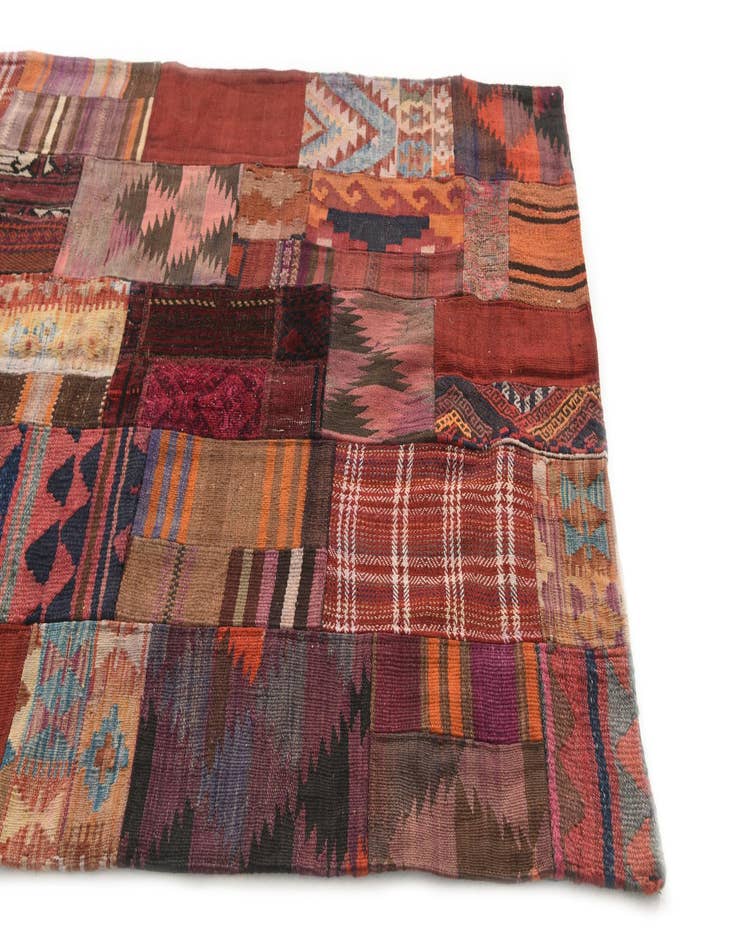 Detail image of  4' x 6'  Hand Woven Kilim Patchwork Wool Rug