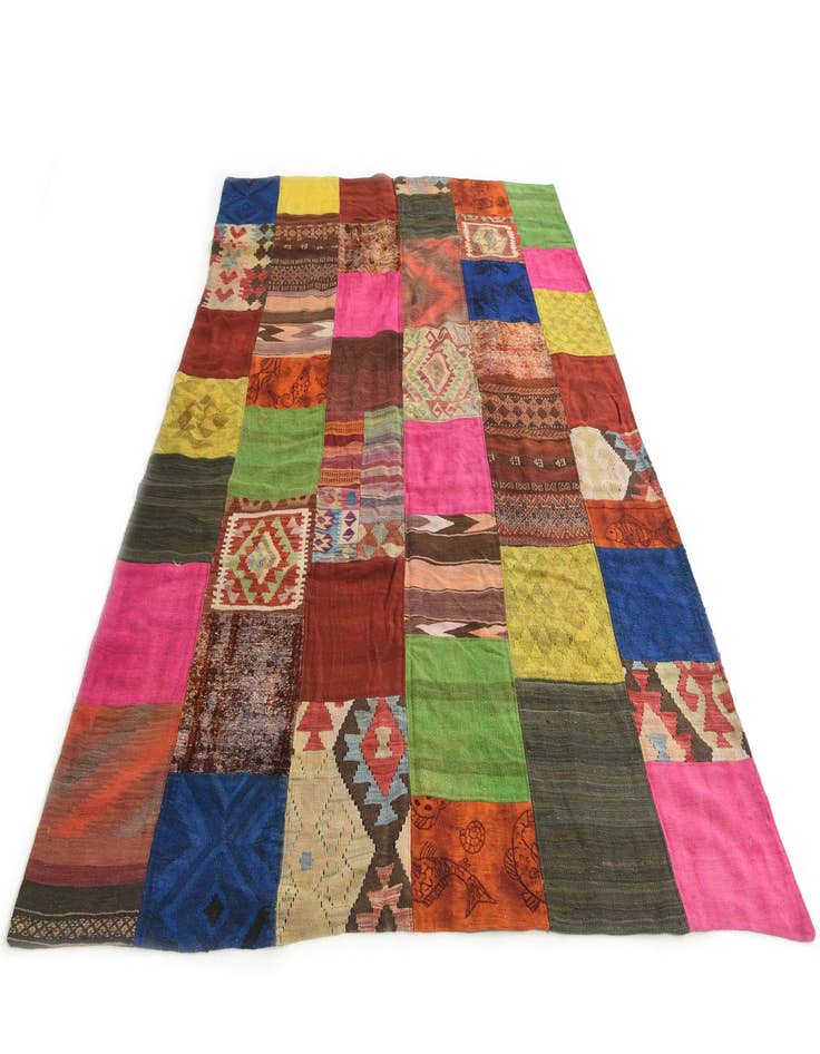 Detail image of  6' 8 x 9' 4  Hand Woven Kilim Patchwork Wool Rug