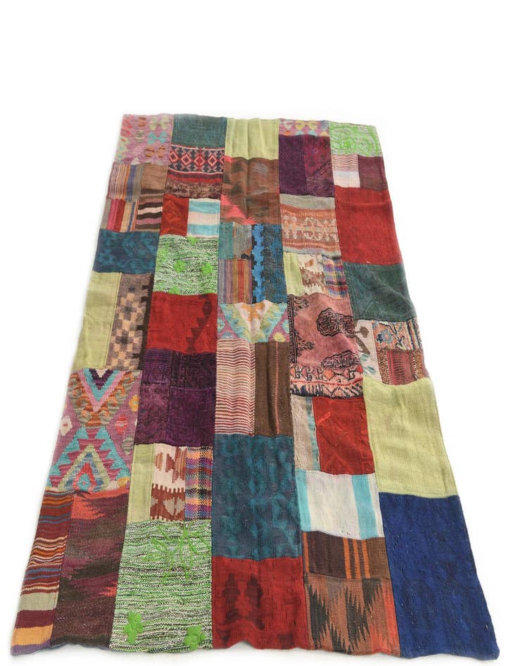 Detail image of  4' 3 x 6'  Hand Woven Kilim Patchwork Wool Rug