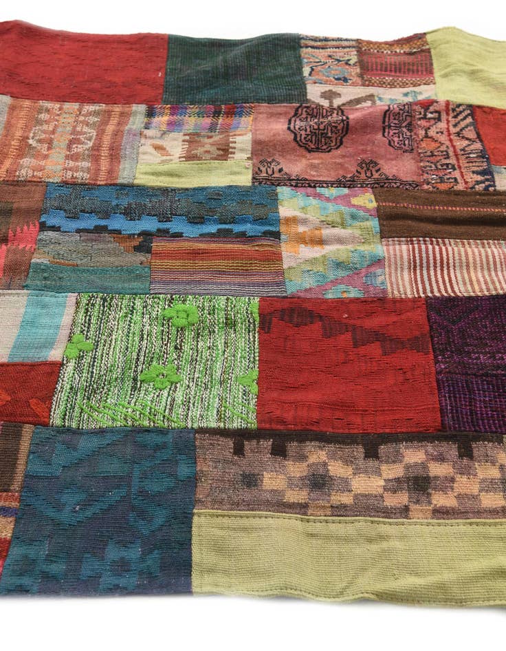 Detail image of  4' 3 x 6'  Hand Woven Kilim Patchwork Wool Rug