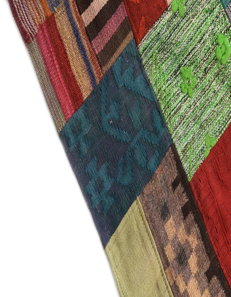 Detail image of  4' 3 x 6'  Hand Woven Kilim Patchwork Wool Rug