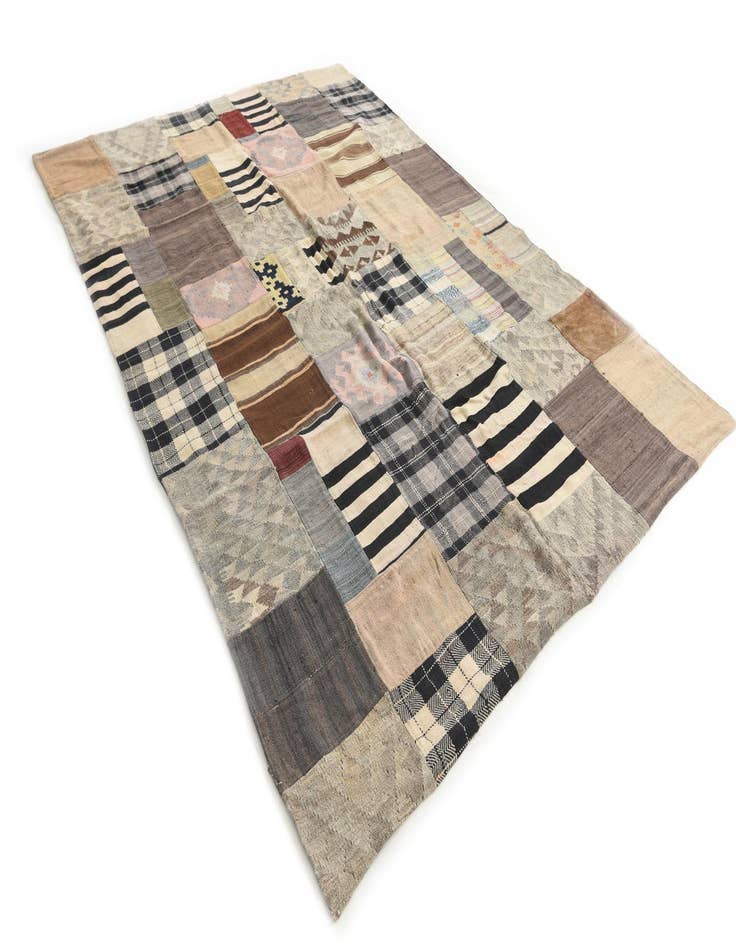 Detail image of  6' 7 x 9' 6  Hand Woven Kilim Patchwork Wool Rug