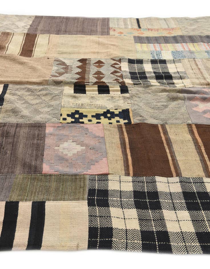Detail image of  6' 7 x 9' 6  Hand Woven Kilim Patchwork Wool Rug
