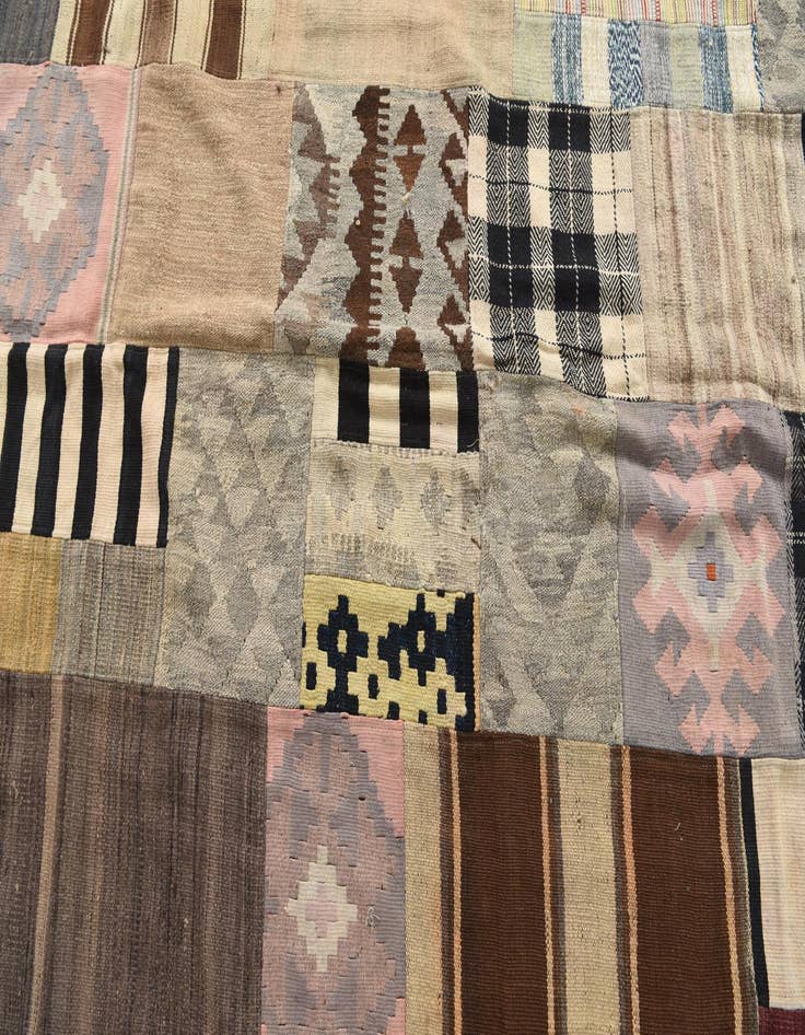 Detail image of  6' 7 x 9' 6  Hand Woven Kilim Patchwork Wool Rug