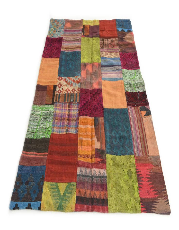 Detail image of  4' x 6'  Hand Woven Kilim Patchwork Wool Rug