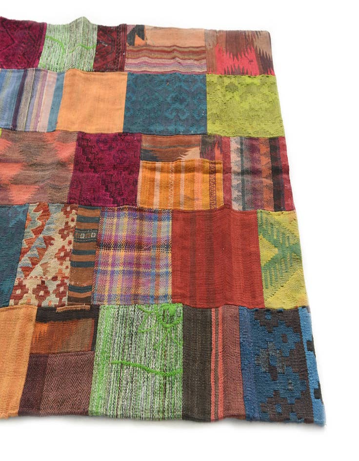 Detail image of  4' x 6'  Hand Woven Kilim Patchwork Wool Rug