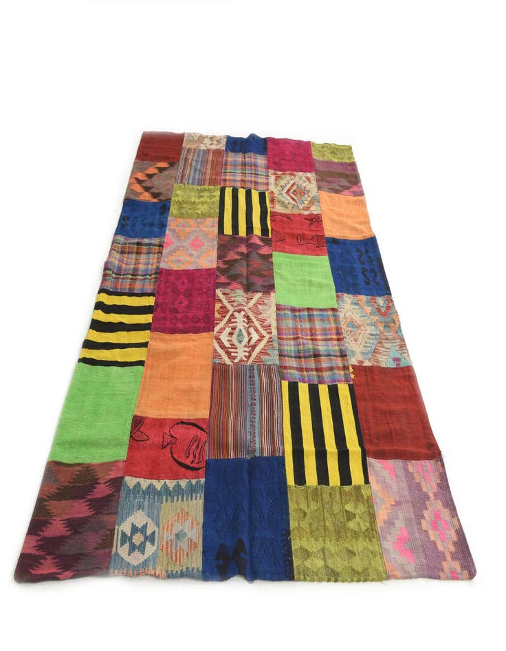 Detail image of  5' 6 x 7' 10  Hand Woven Kilim Patchwork Wool Rug