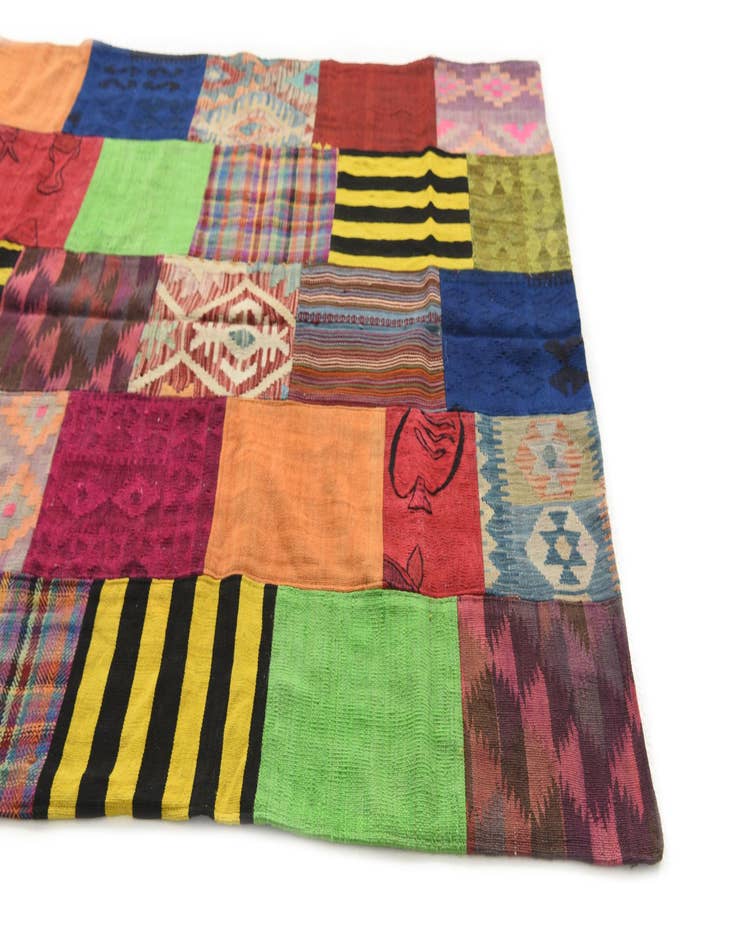 Detail image of  5' 6 x 7' 10  Hand Woven Kilim Patchwork Wool Rug