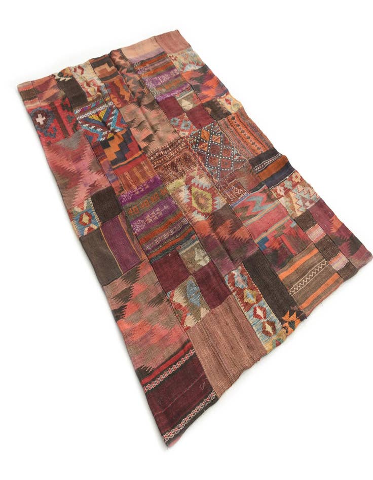 Detail image of  4' 1 x 6'  Hand Woven Kilim Patchwork Wool Rug