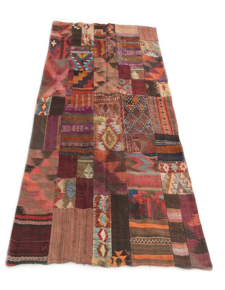 Detail image of  4' 1 x 6'  Hand Woven Kilim Patchwork Wool Rug