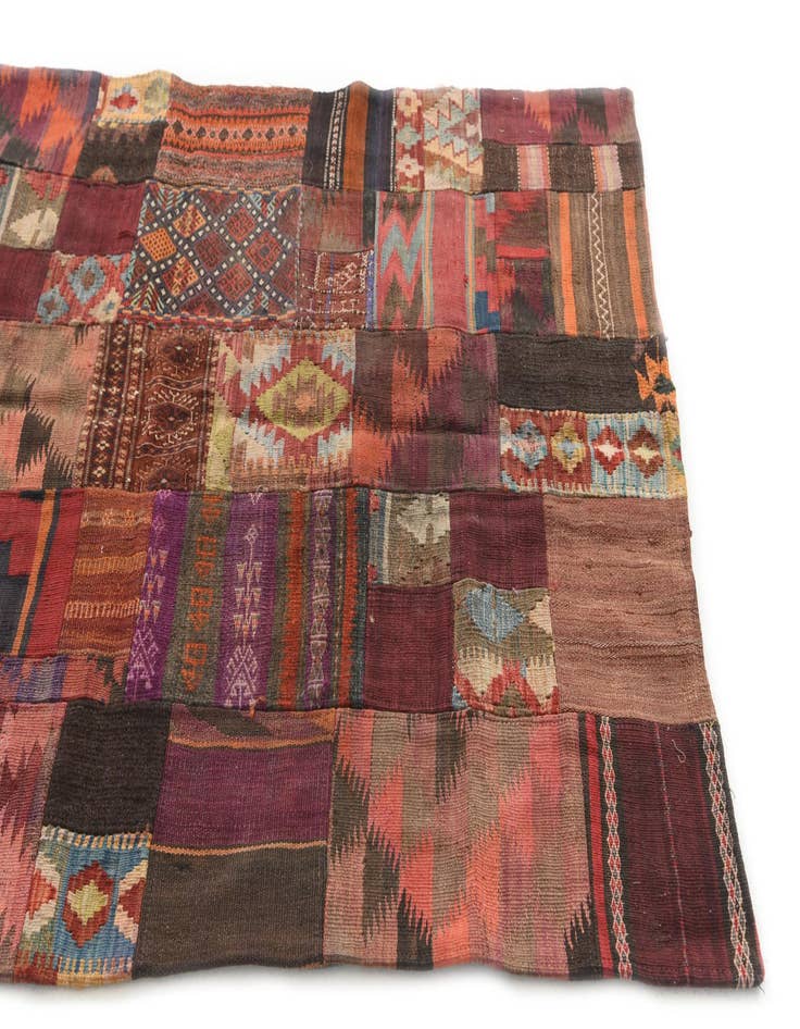 Detail image of  4' 1 x 6'  Hand Woven Kilim Patchwork Wool Rug