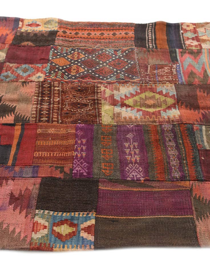 Detail image of  4' 1 x 6'  Hand Woven Kilim Patchwork Wool Rug