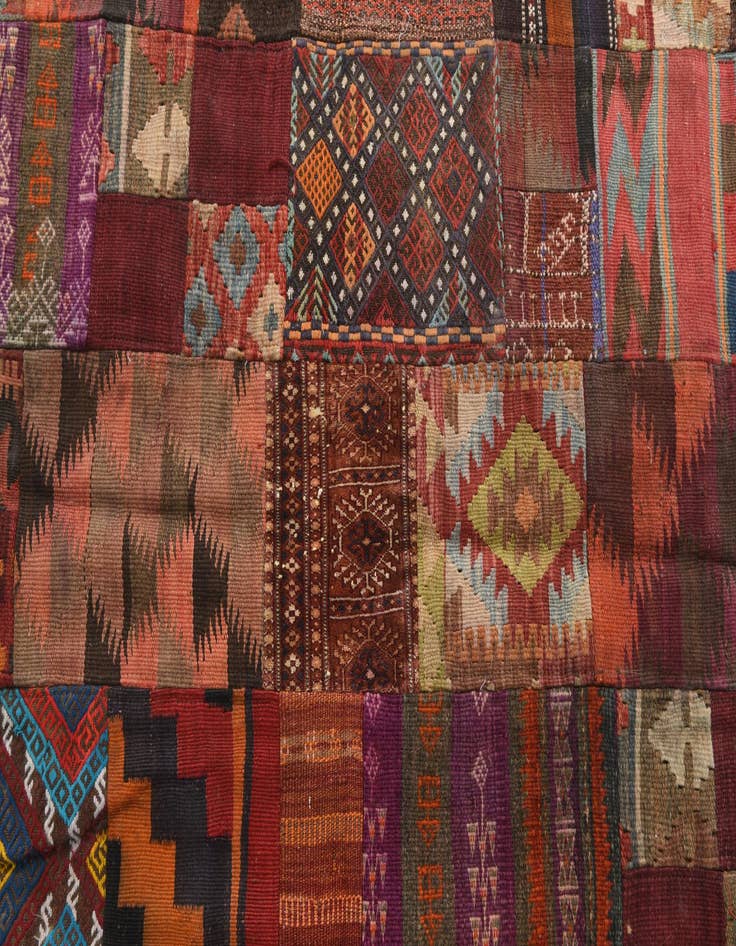 Detail image of  4' 1 x 6'  Hand Woven Kilim Patchwork Wool Rug