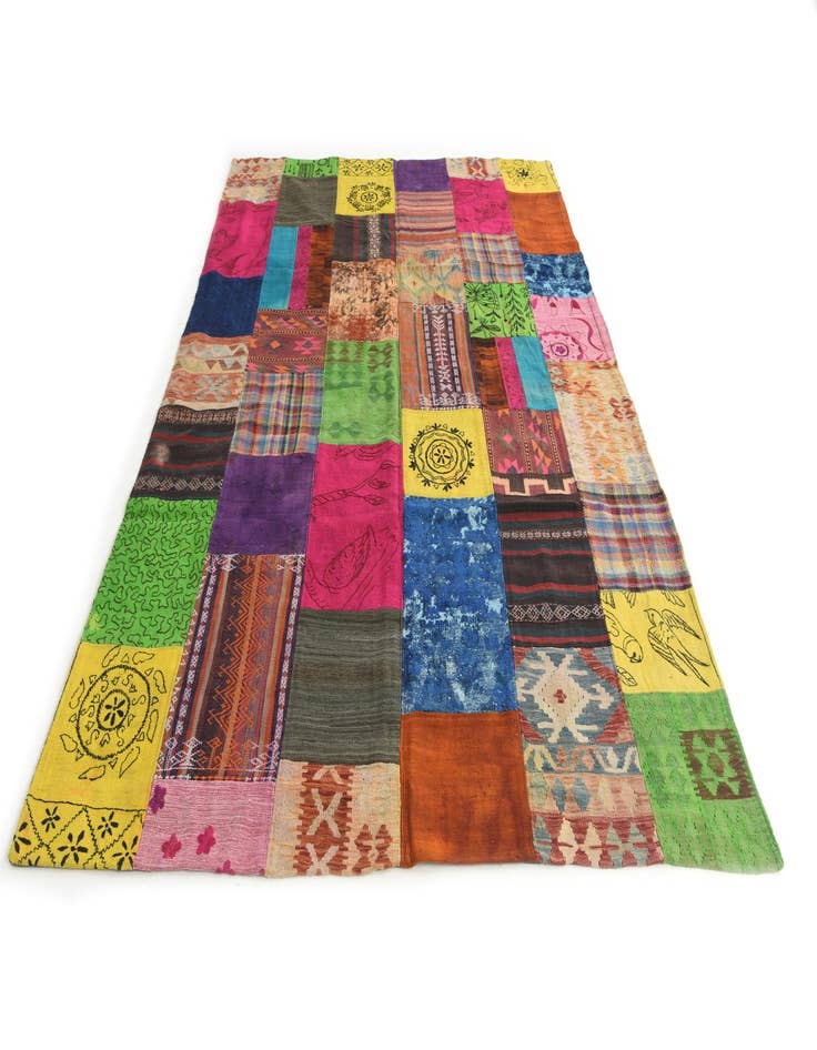 Detail image of  6' 8 x 10'  Hand Woven Kilim Patchwork Wool Rug