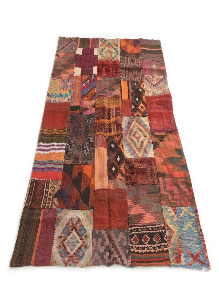 Detail image of  4' 1 x 6'  Hand Woven Kilim Patchwork Wool Rug