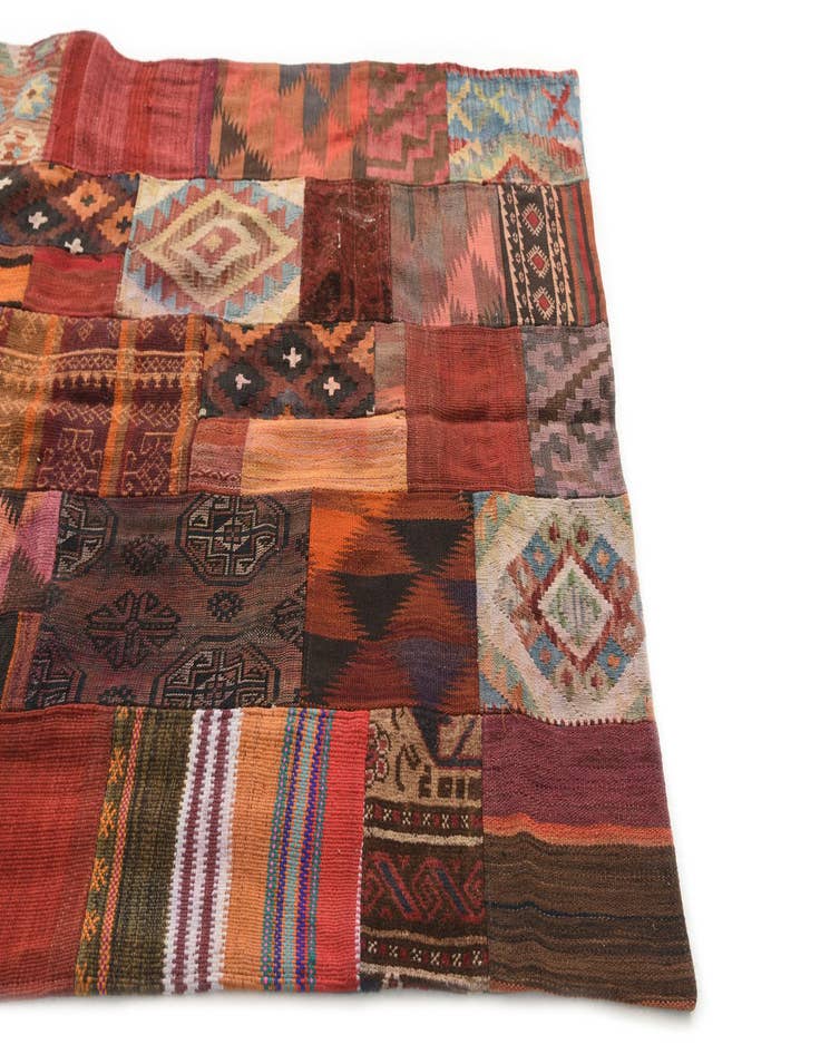 Detail image of  4' 1 x 6'  Hand Woven Kilim Patchwork Wool Rug