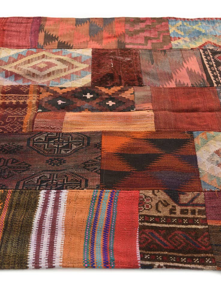 Detail image of  4' 1 x 6'  Hand Woven Kilim Patchwork Wool Rug