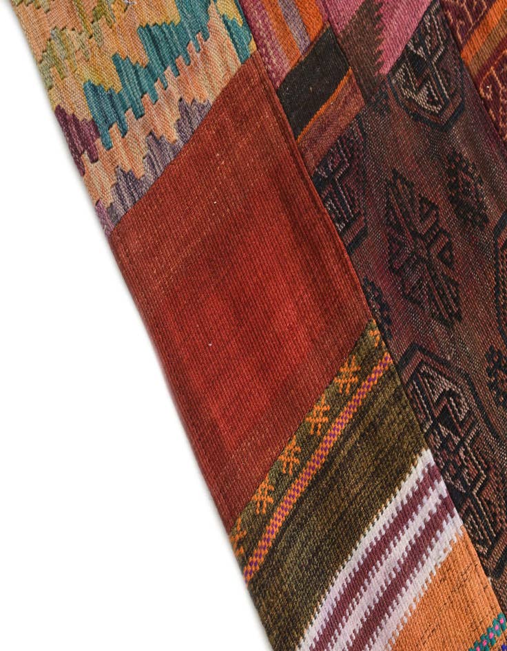 Detail image of  4' 1 x 6'  Hand Woven Kilim Patchwork Wool Rug