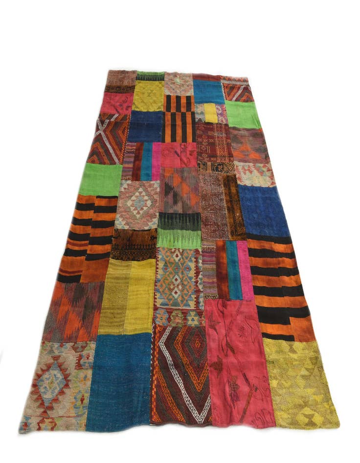 Detail image of  5' 7 x 8' 5  Hand Woven Kilim Patchwork Wool Rug