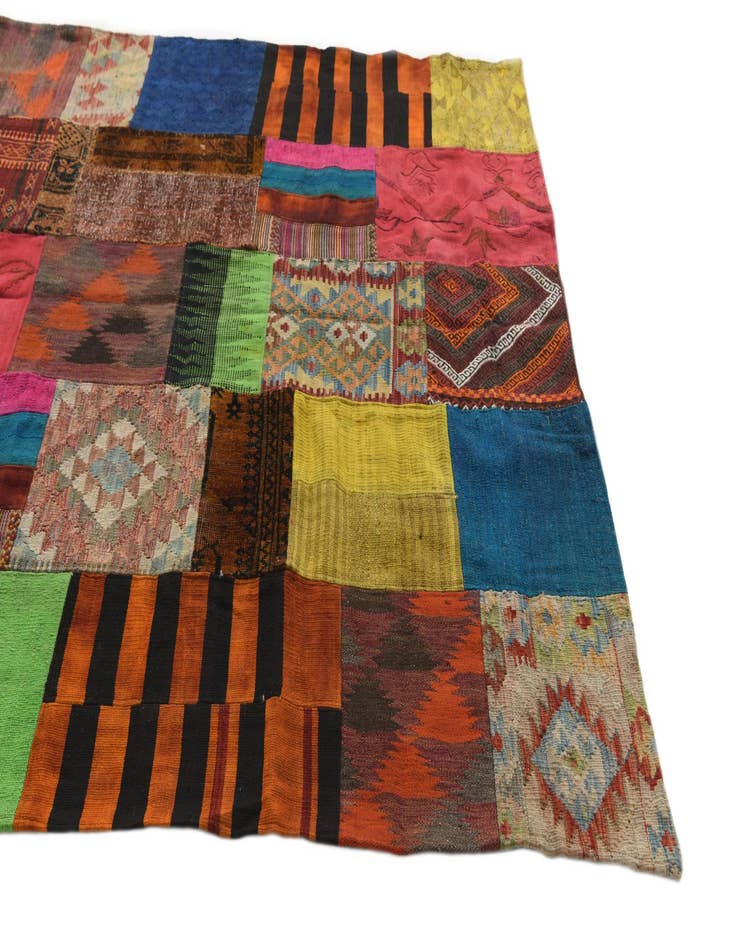 Detail image of  5' 7 x 8' 5  Hand Woven Kilim Patchwork Wool Rug