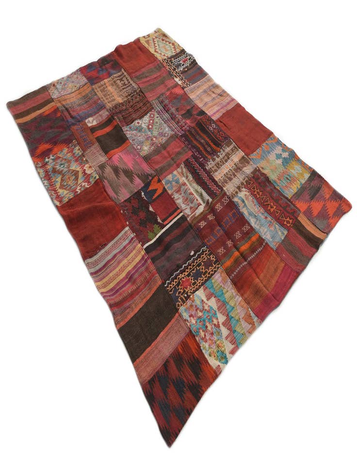 Detail image of  5' 1 x 6' 8  Hand Woven Kilim Patchwork Wool Rug