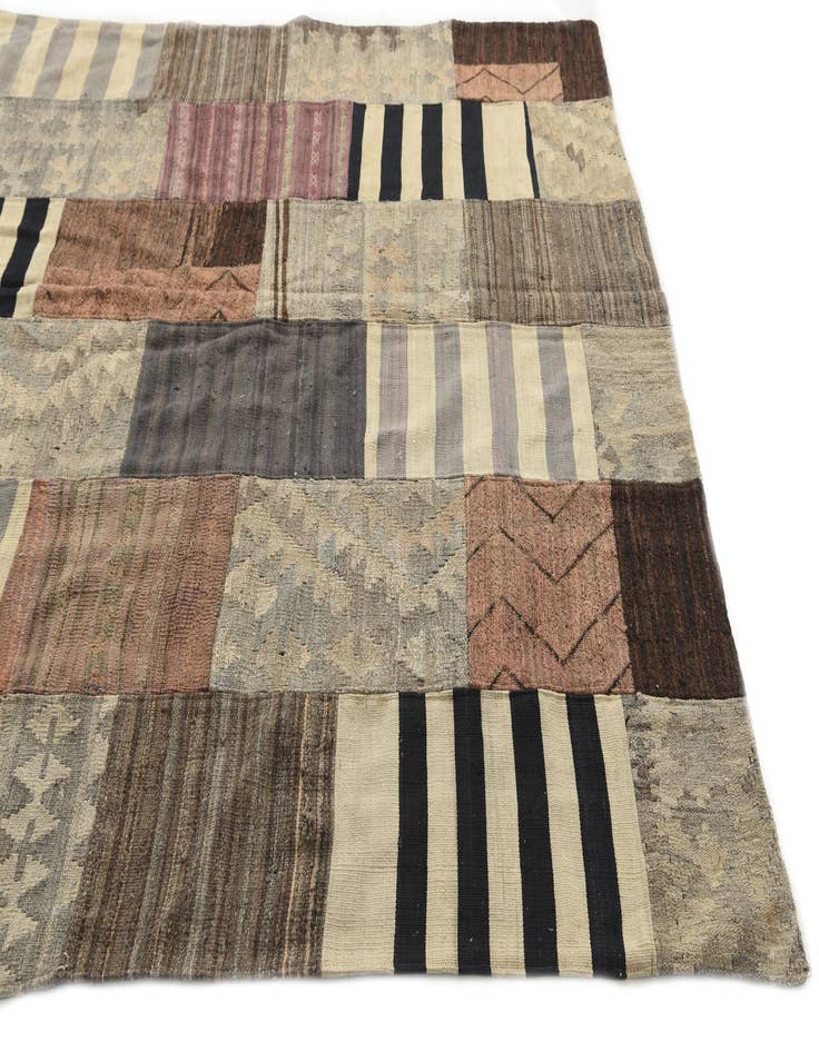 Detail image of  6' 8 x 9' 8  Hand Woven Kilim Patchwork Wool Rug