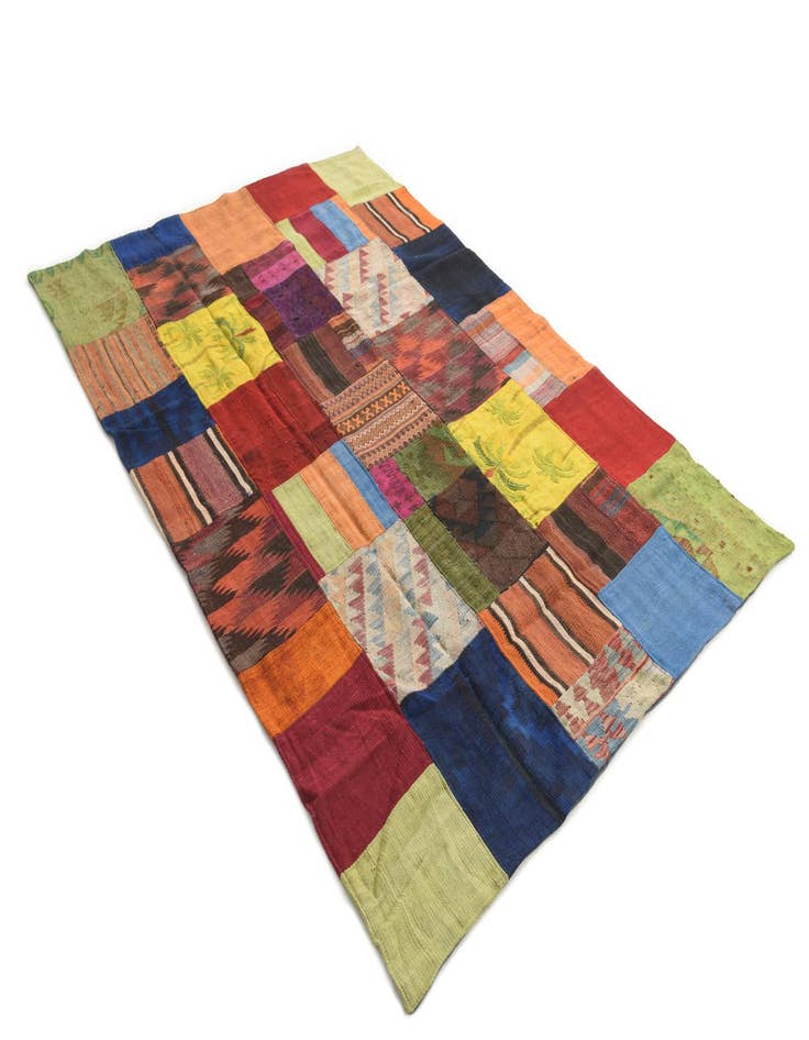 Detail image of  5' 4 x 7' 9  Hand Woven Kilim Patchwork Wool Rug