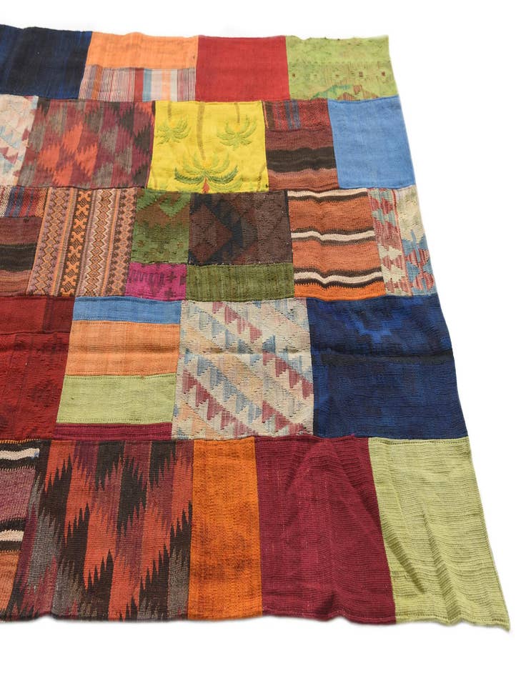 Detail image of  5' 4 x 7' 9  Hand Woven Kilim Patchwork Wool Rug