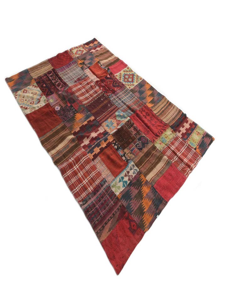 Detail image of  5' 6 x 8'  Hand Woven Kilim Patchwork Wool Rug