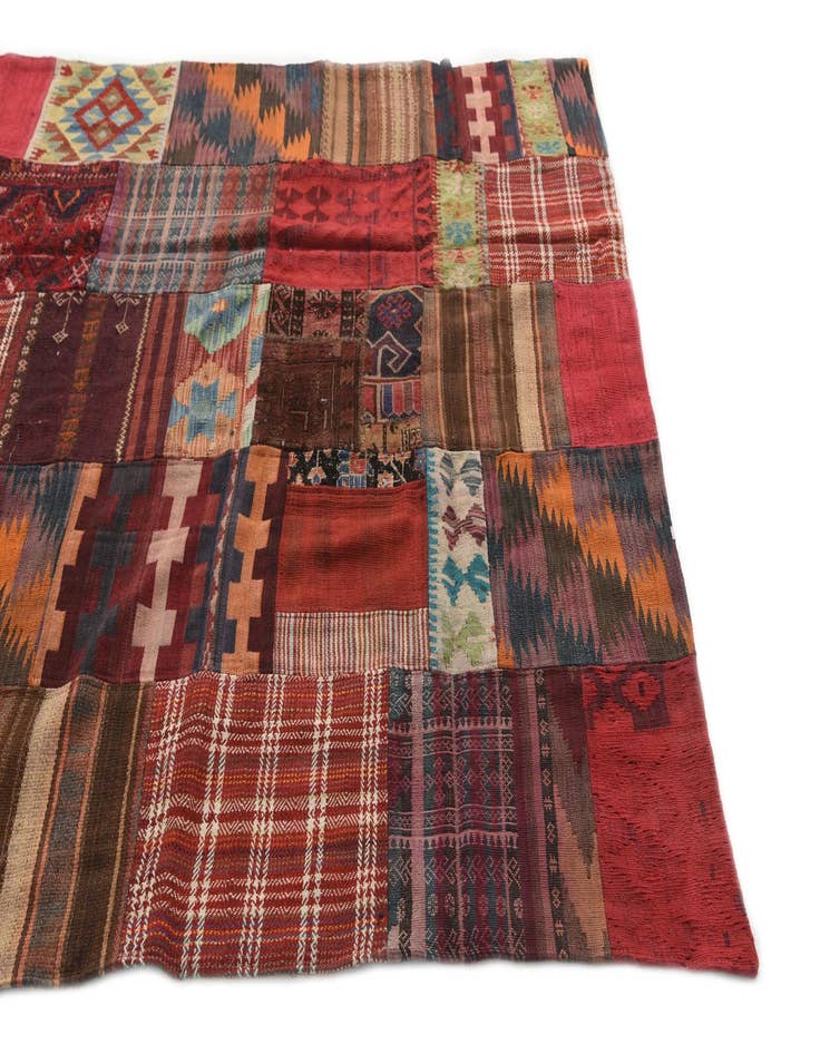Detail image of  5' 6 x 8'  Hand Woven Kilim Patchwork Wool Rug