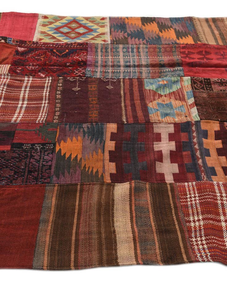 Detail image of  5' 6 x 8'  Hand Woven Kilim Patchwork Wool Rug