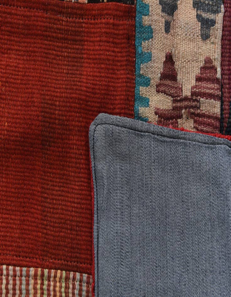 Detail image of  5' 6 x 8'  Hand Woven Kilim Patchwork Wool Rug