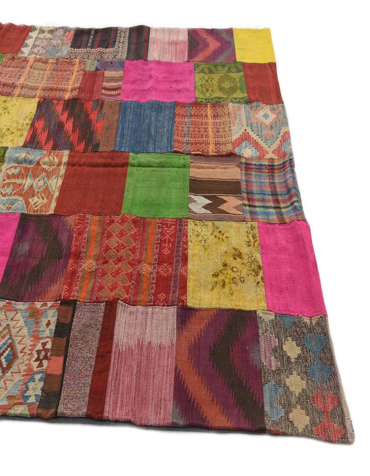 Detail image of  6' 8 x 9' 6  Hand Woven Kilim Patchwork Wool Rug
