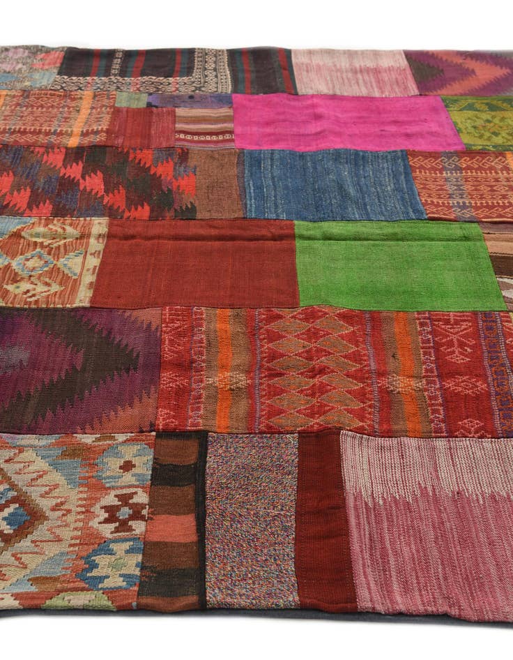 Detail image of  6' 8 x 9' 6  Hand Woven Kilim Patchwork Wool Rug