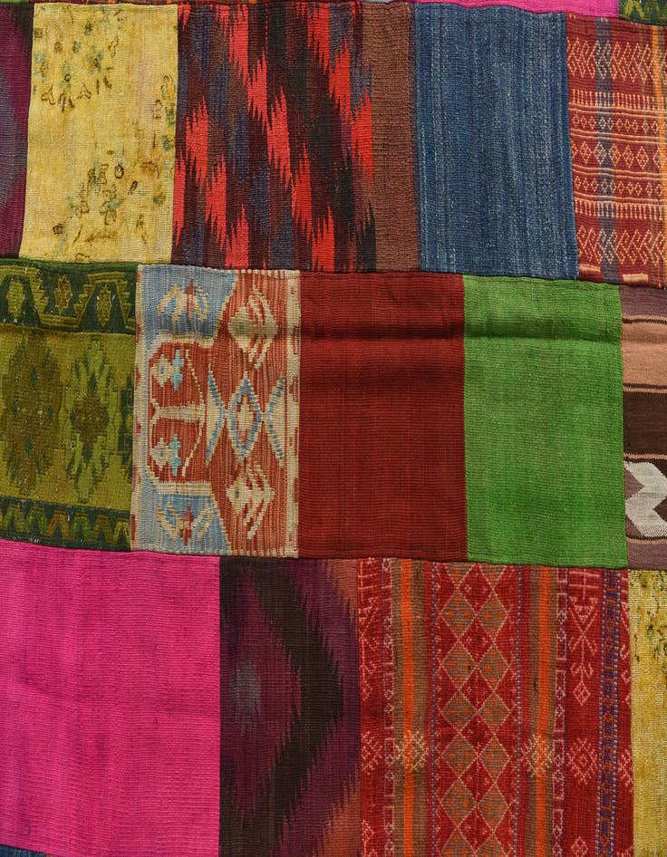 Detail image of  6' 8 x 9' 6  Hand Woven Kilim Patchwork Wool Rug