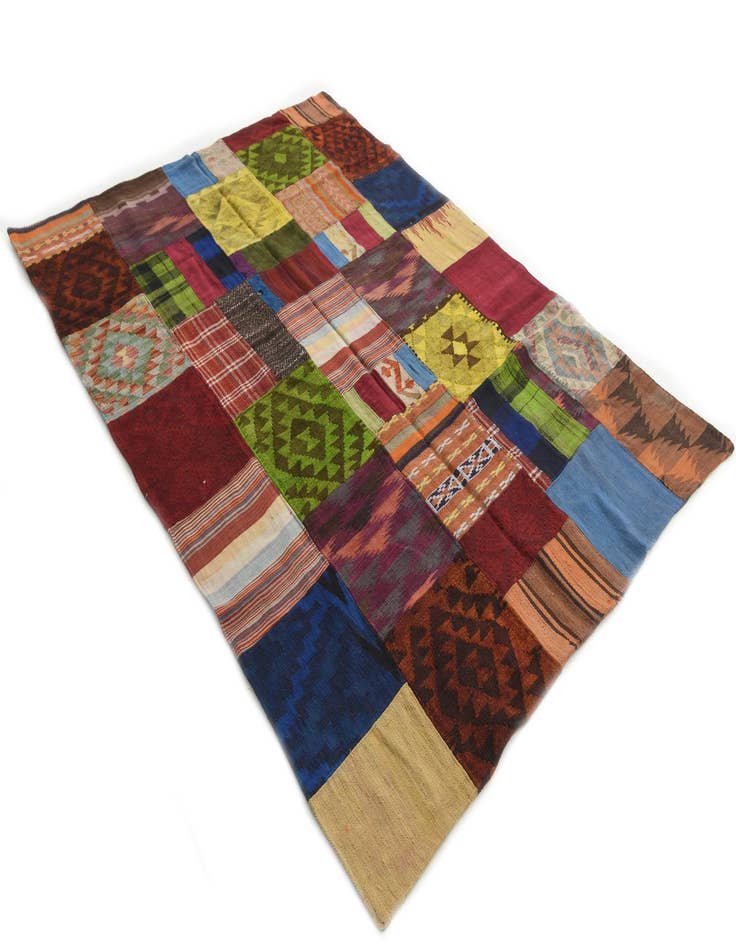 Detail image of  5' 8 x 8'  Hand Woven Kilim Patchwork Wool Rug