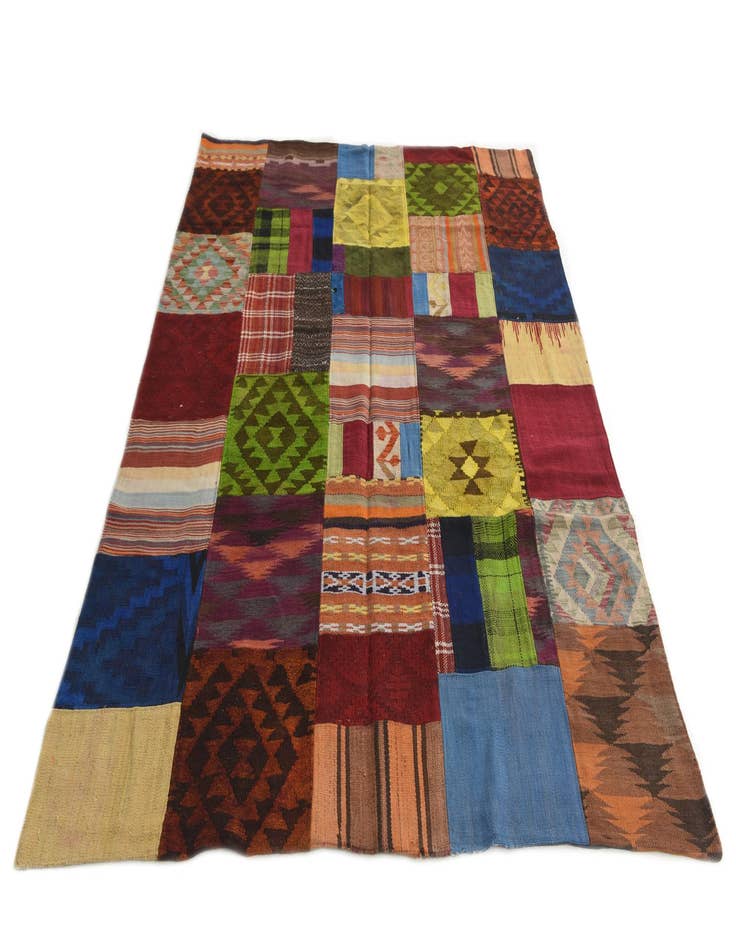 Detail image of  5' 8 x 8'  Hand Woven Kilim Patchwork Wool Rug