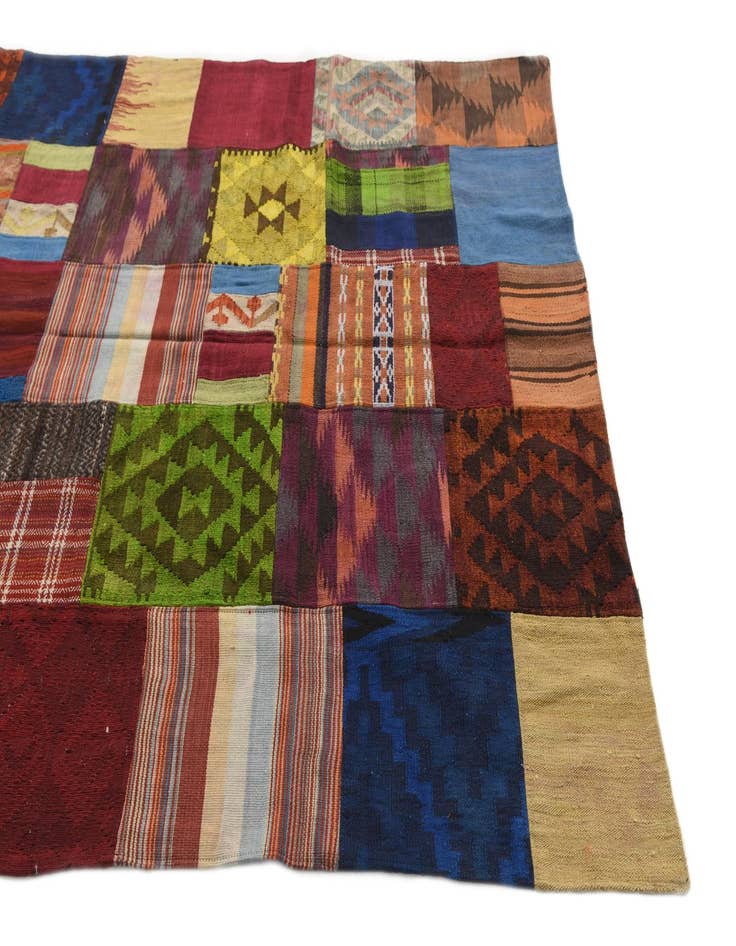 Detail image of  5' 8 x 8'  Hand Woven Kilim Patchwork Wool Rug