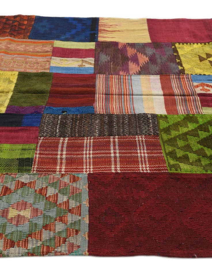 Detail image of  5' 8 x 8'  Hand Woven Kilim Patchwork Wool Rug