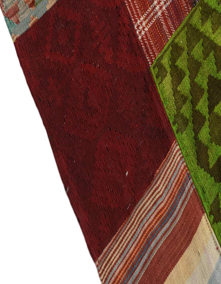 Detail image of  5' 8 x 8'  Hand Woven Kilim Patchwork Wool Rug