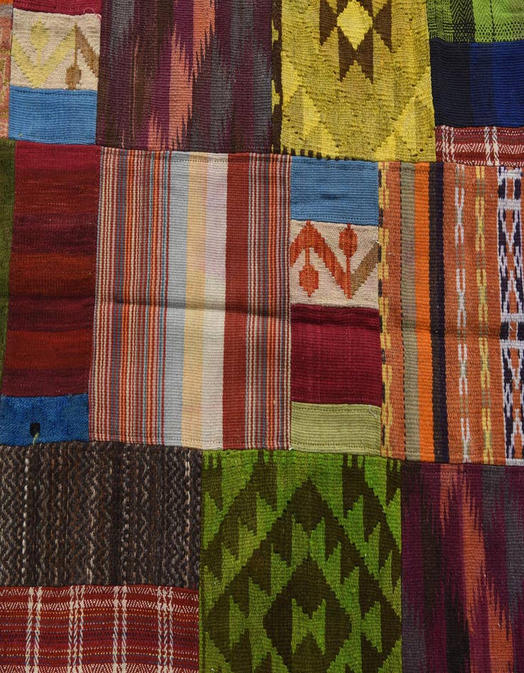 Detail image of  5' 8 x 8'  Hand Woven Kilim Patchwork Wool Rug