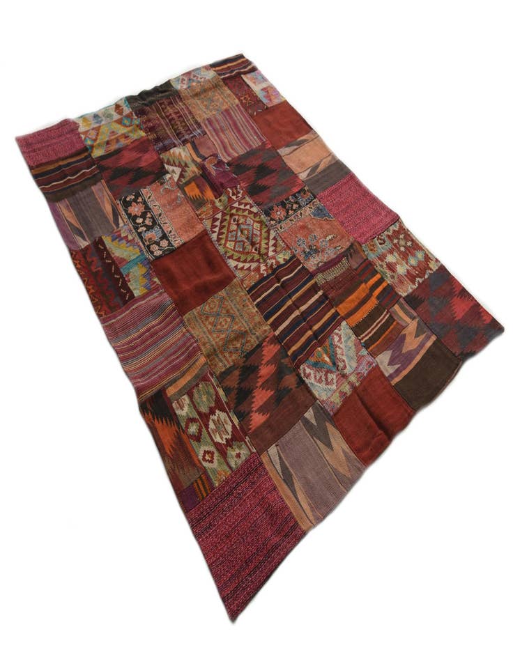 Detail image of  5' x 6' 6  Hand Woven Kilim Patchwork Wool Rug