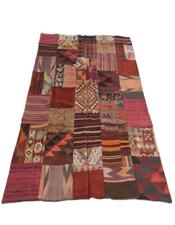 Detail image of  5' x 6' 6  Hand Woven Kilim Patchwork Wool Rug