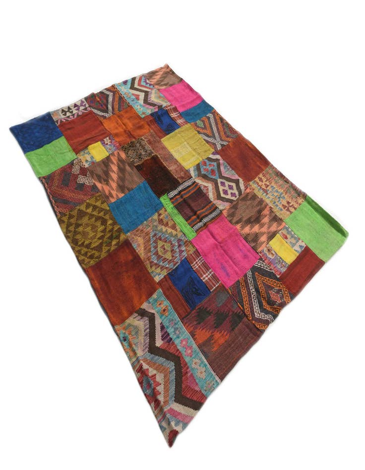 Detail image of  5' 7 x 7' 6  Hand Woven Kilim Patchwork Wool Rug