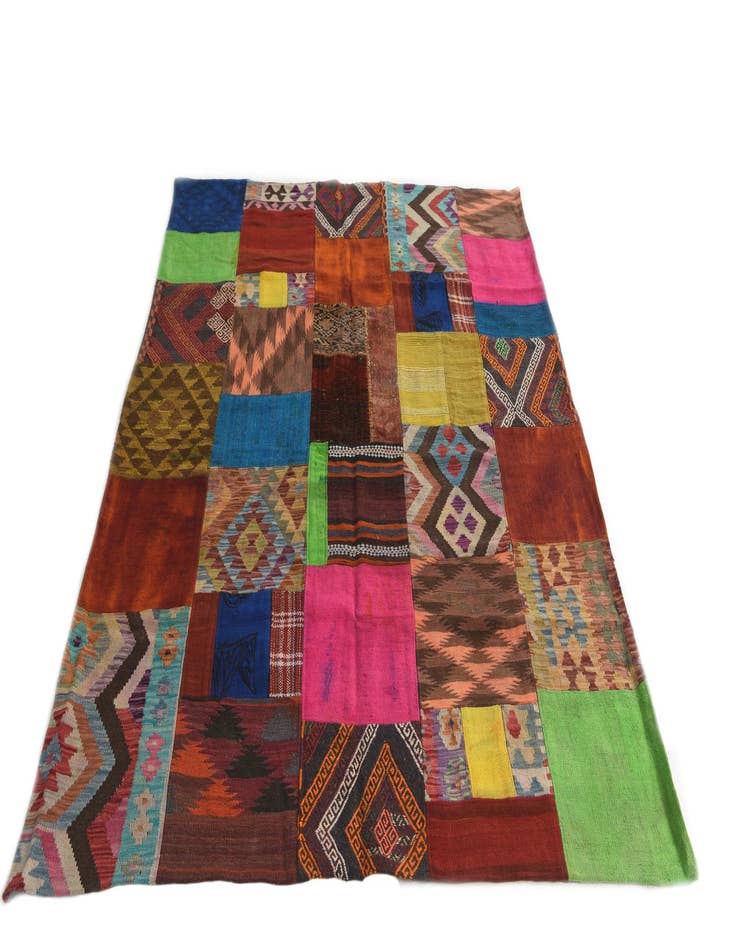 Detail image of  5' 7 x 7' 6  Hand Woven Kilim Patchwork Wool Rug