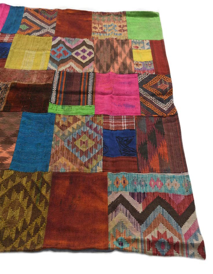 Detail image of  5' 7 x 7' 6  Hand Woven Kilim Patchwork Wool Rug