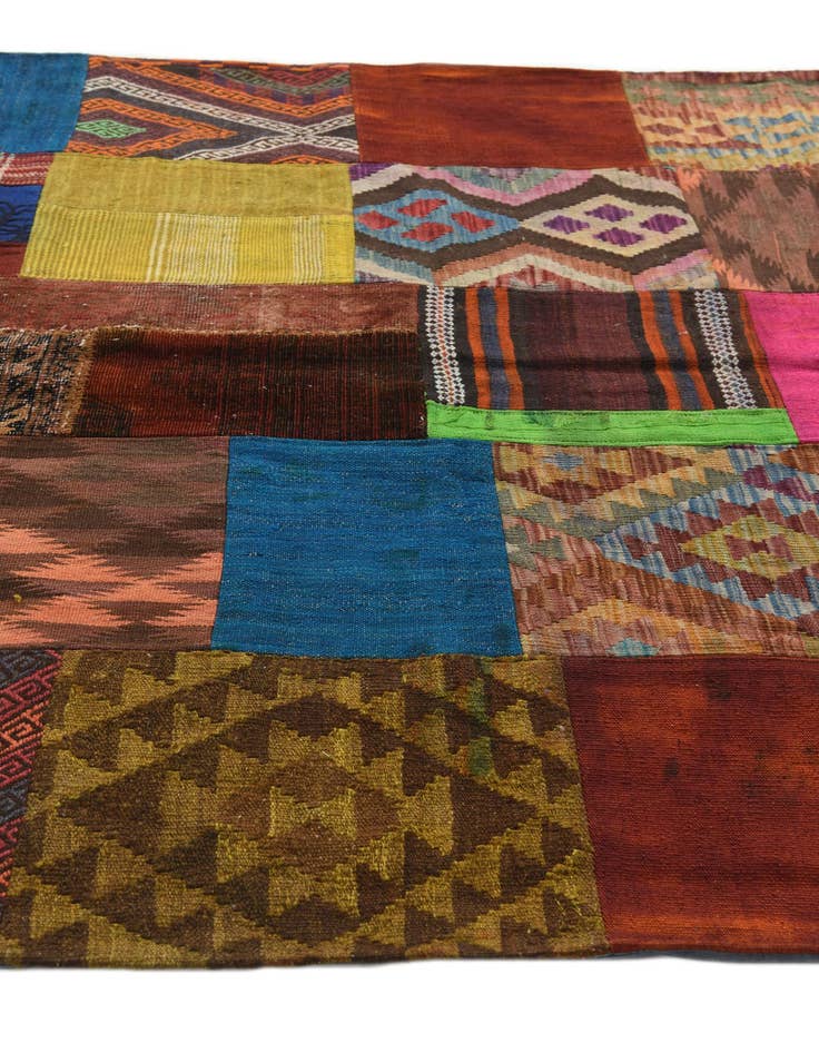 Detail image of  5' 7 x 7' 6  Hand Woven Kilim Patchwork Wool Rug