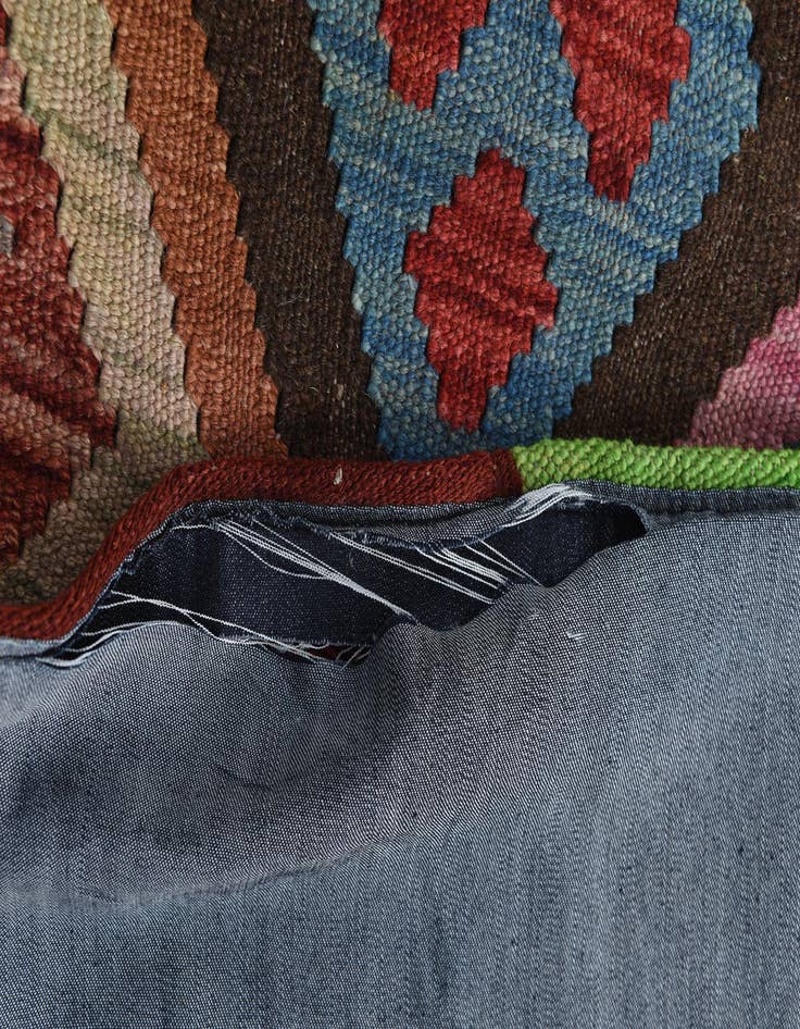 Detail image of  5' 7 x 7' 6  Hand Woven Kilim Patchwork Wool Rug