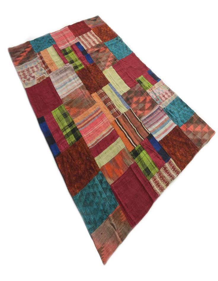 Detail image of  5' 7 x 8'  Hand Woven Kilim Patchwork Wool Rug