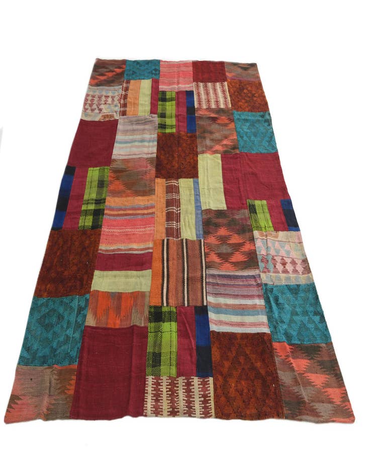 Detail image of  5' 7 x 8'  Hand Woven Kilim Patchwork Wool Rug